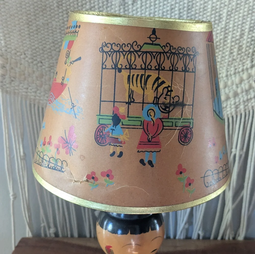 Vintage Paper Kids Lampshade w/ Gold Trim – Animal & Bird Illustrations – 6